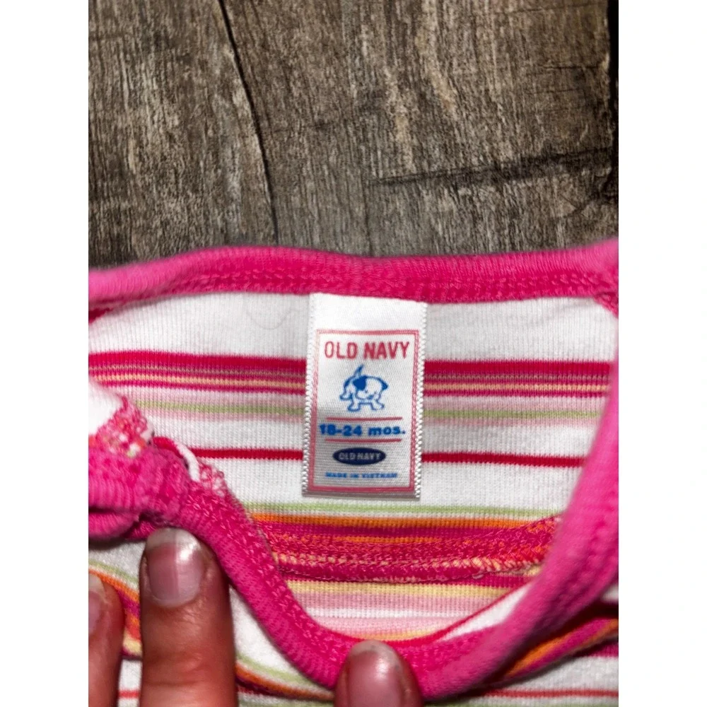 Vintage Y2K Old Navy‎ Baby Pink Orange Striped Sleeveless Bodysuit 18-24M 2005